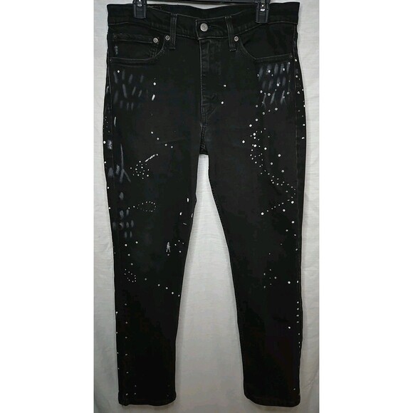 Levi's 511, Sz 34x30 Black Slim Fit Stretch Jeans Splatter Paint - Picture 1 of 8